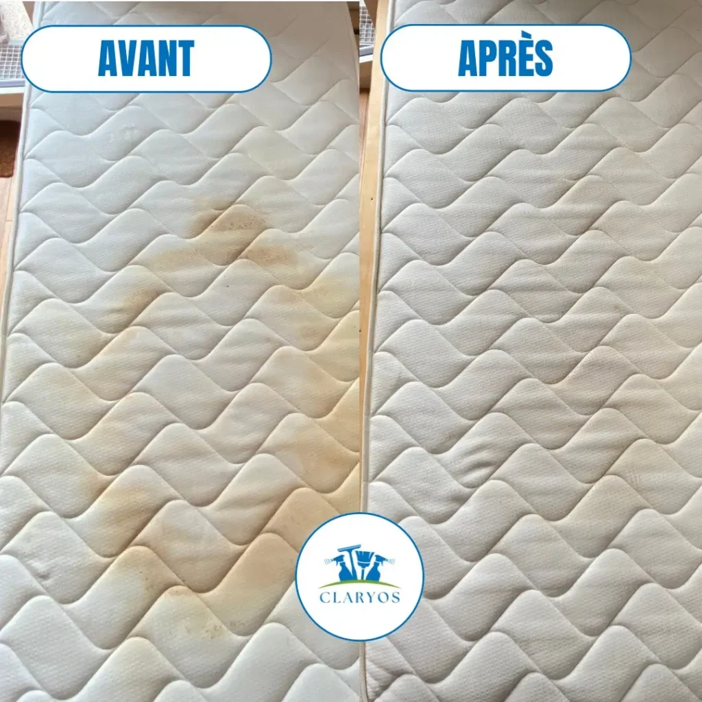 Avant après nettoyage matelas taché à l'urine à chartres